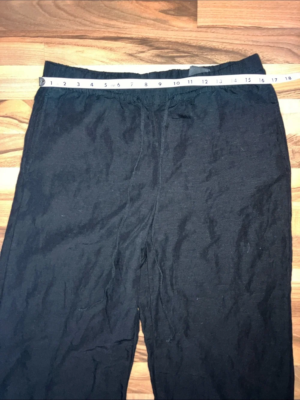 H and M black viscose linen blend wide leg drawstring  waist pants women’s Sz M